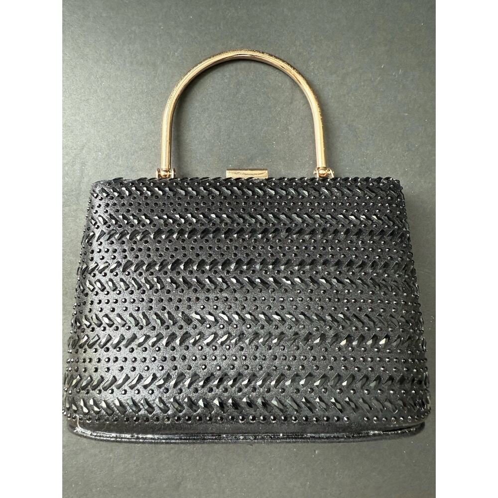 D’Margaux Rhinestone Evening Bag Clutch Shoulder Chain Black Formal Prom New